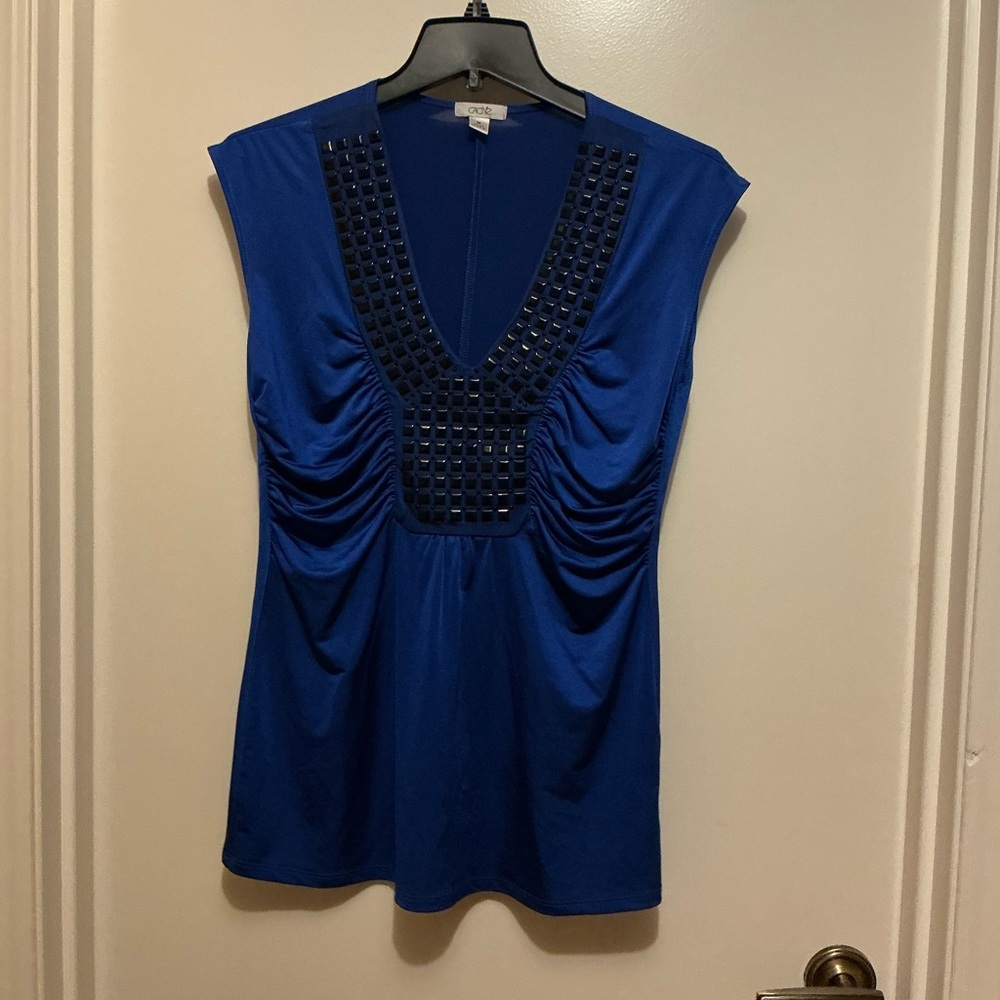 Cache Deep V Royal Blue Embellished Camisole